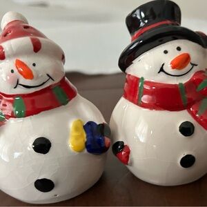 Festive Snowman Figurines - Red, White, Black Salt & Pepper Shakers
